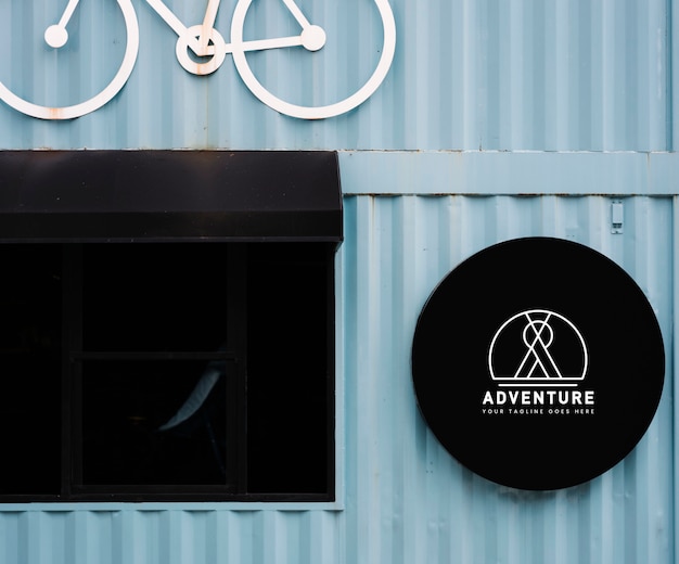 Shop front mockup with a decorative bicycle motif