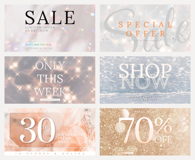 Free PSD shop sale editable template psd glitter set for social media ads