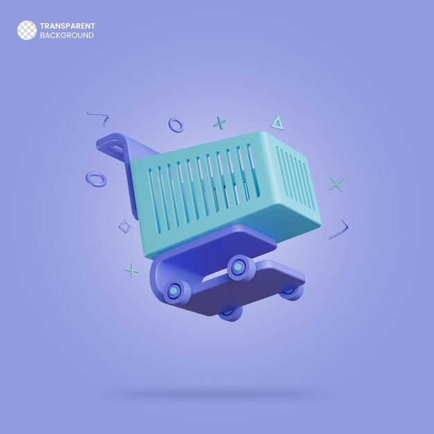Free PSD shoping cart isometric 3d render icon