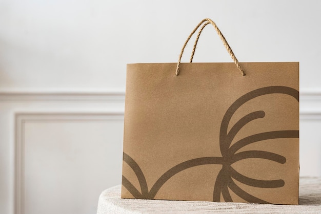 Free PSD shopping bag mockup psd in a modern apartment