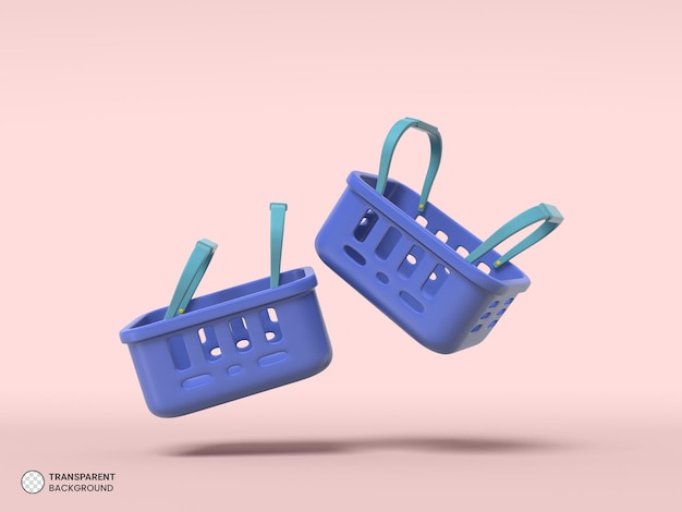 Бесплатный PSD Изолированная 3d иллюстрация рендеринга корзины для покупок