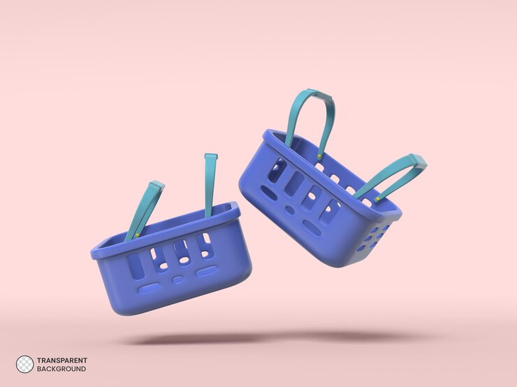 免費 PSD 购物篮图标分离的 3d 渲染插图