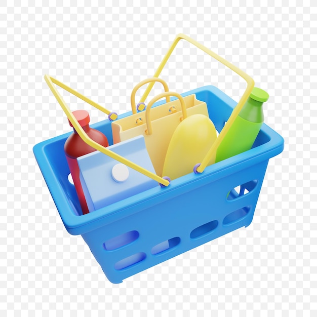 Free PSD shopping basket isolated icon 3d render illustration