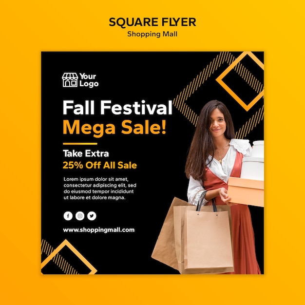 Shopping mall square flyer template