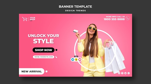 PSD gratuito banner modello di donna dello shopping