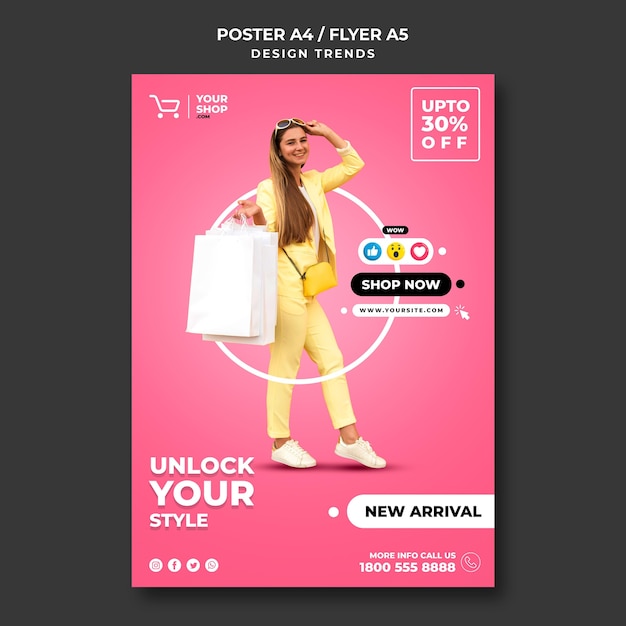 Free PSD shopping woman template poster