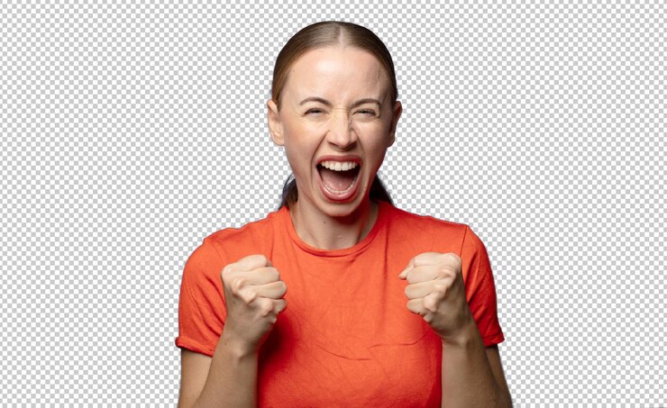 Free PSD shouting aggressively with annoyed frustrated angry look and tight fists feeling furious