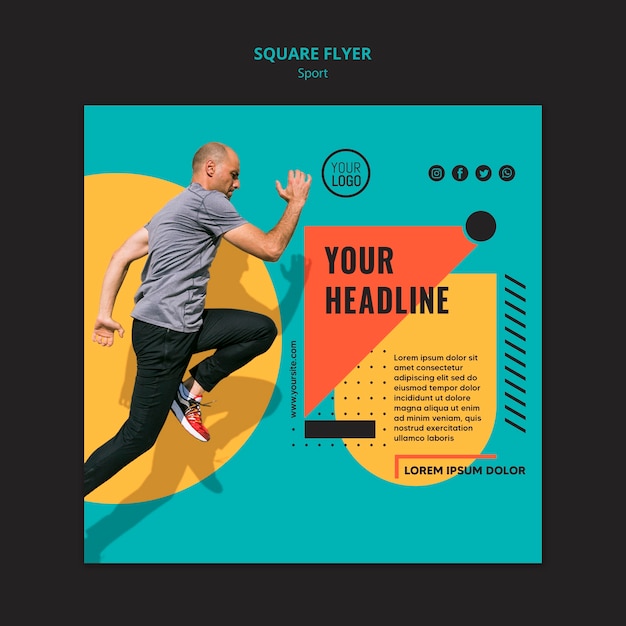 Side view fit man running square flyer template