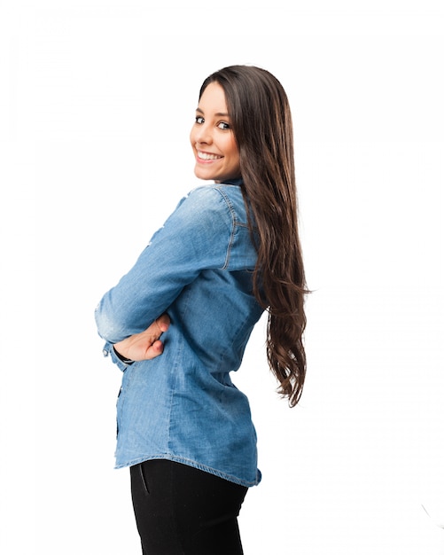 Side view of girl with crossed arms