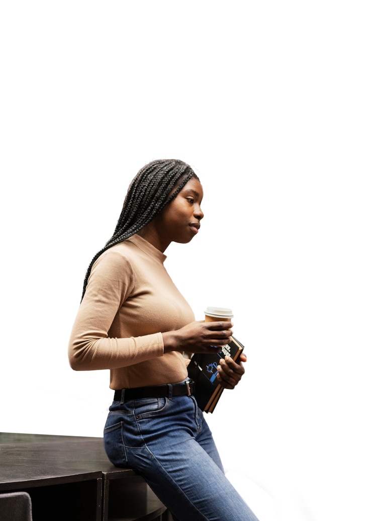 Free PSD side view woman at library