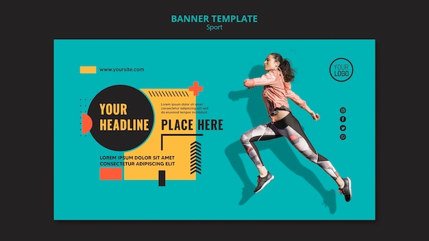 Side view woman running banner template