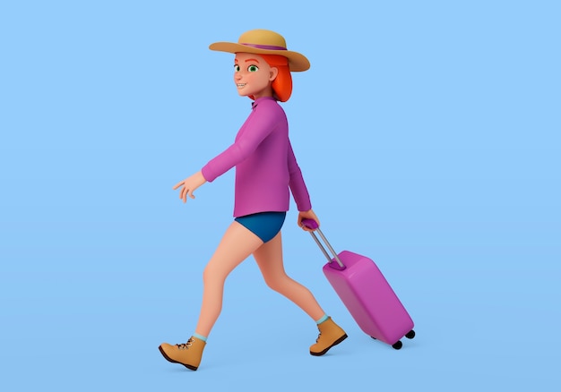 Free PSD side view woman traveling with baggage