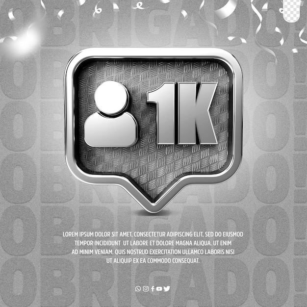 Free PSD a silver and black poster that says 1k social media post thank you followers