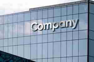 Free PSD silver letters on glass building facade