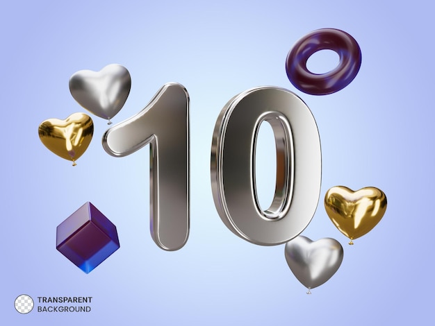 Silver number 10 with graphic shapes