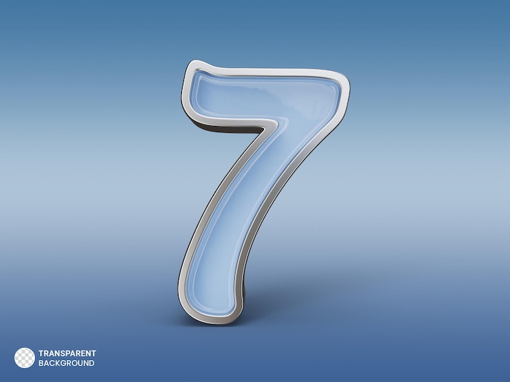 Free PSD silver number 7 blue style 3d render