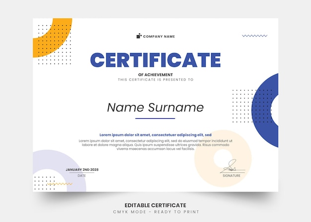 Simple blue and modern certificate template