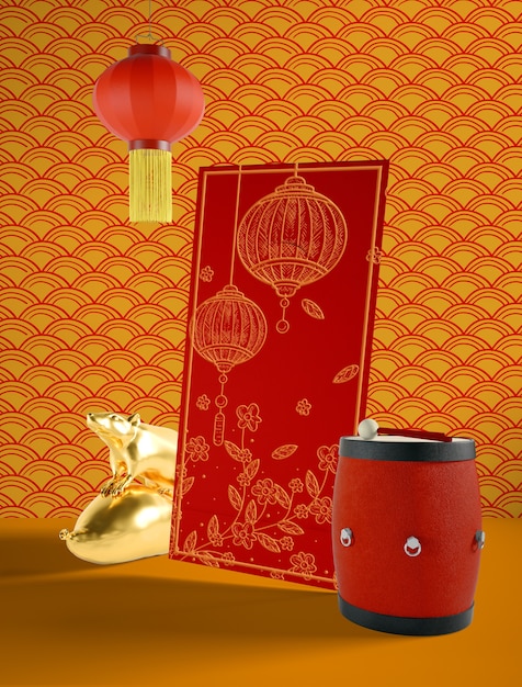 Simple chinese new year illustration with drum