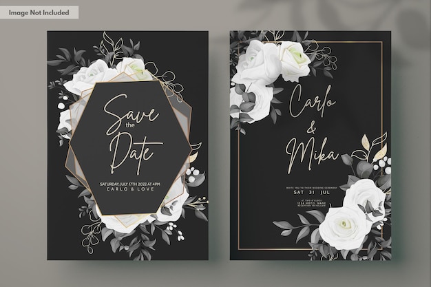 Free PSD simple and elegant black and white floral wedding invitation card