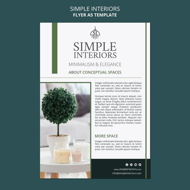 Simple interiors flyer template with plant