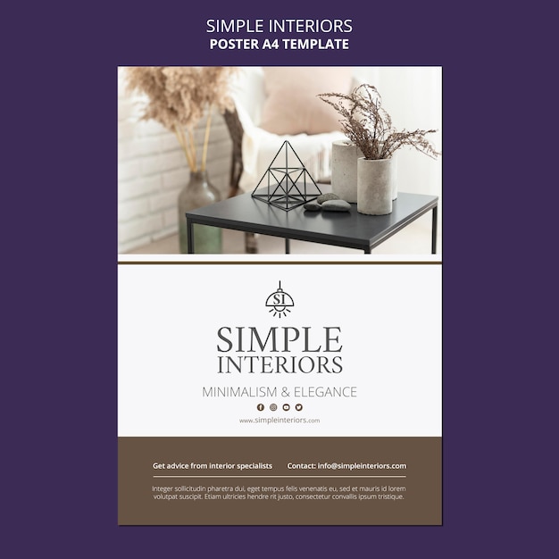 Simple interiors poster template with furniture