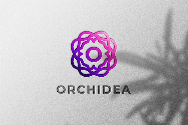 Simple realistic debossed logo mockup with plant shadow overlay