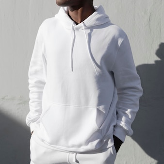 Simple white hoodie mockup psd comfortably sporty menswear