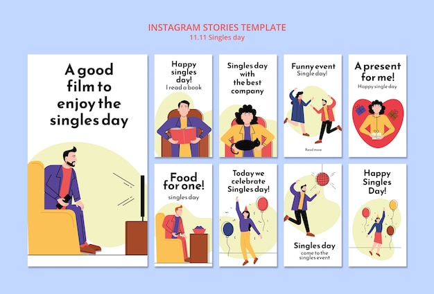 PSD gratuito raccolta di storie di instagram di vendita del giorno dei single 11.11