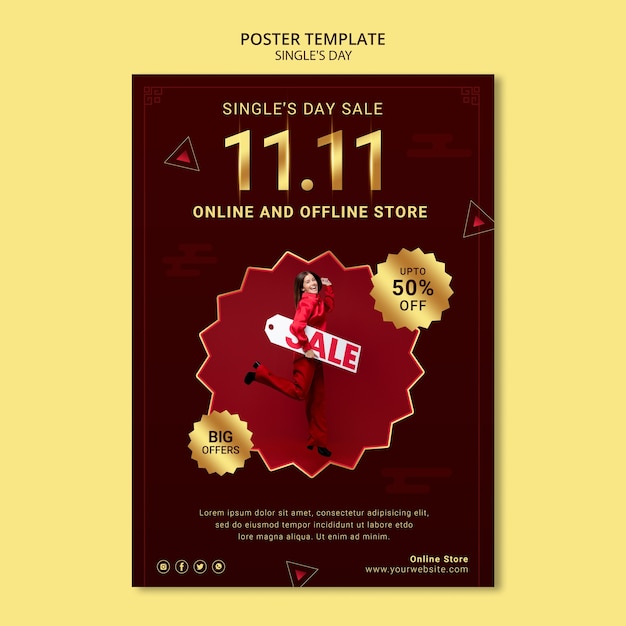 Singles day 11.11 sales vertical poster template