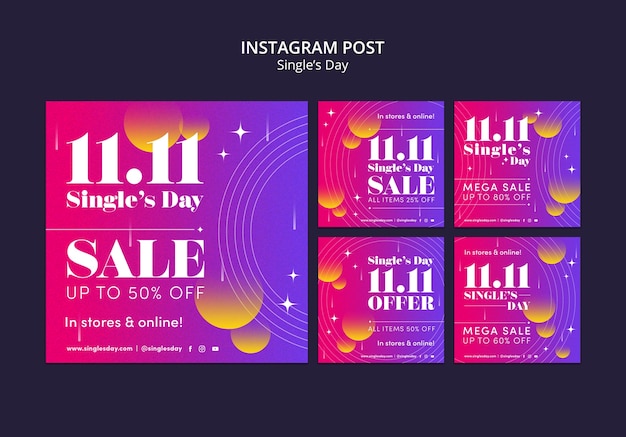 PSD gratuito set di post instagram per la celebrazione del giorno dei single