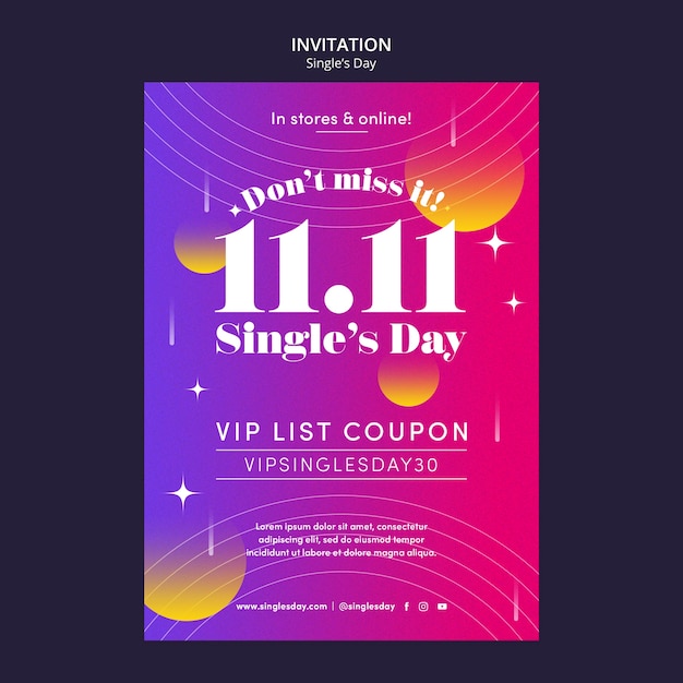 Free PSD singles day celebration invitation template