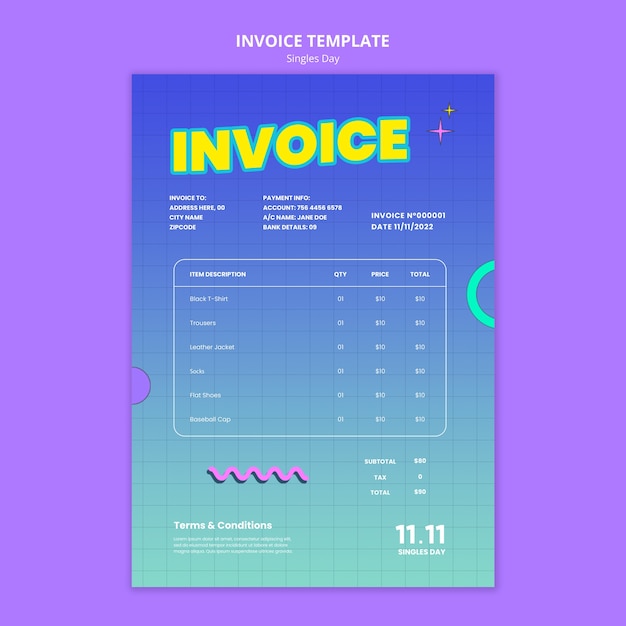 Free PSD singles day celebration invoice template