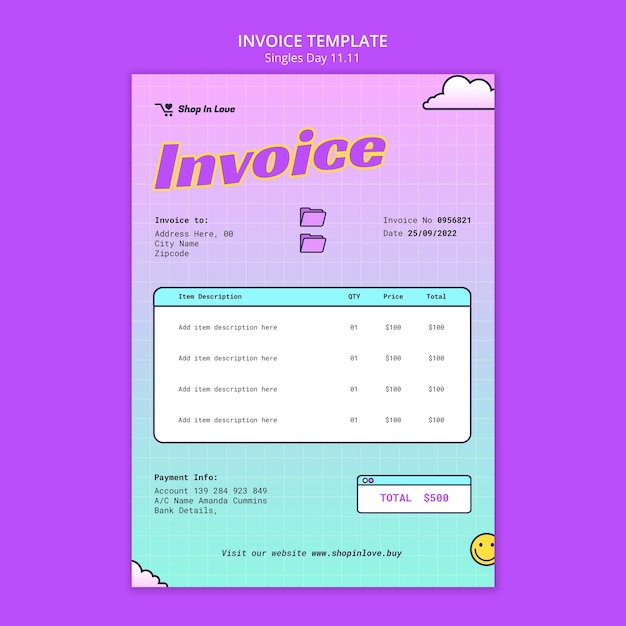 Singles day celebration invoice template