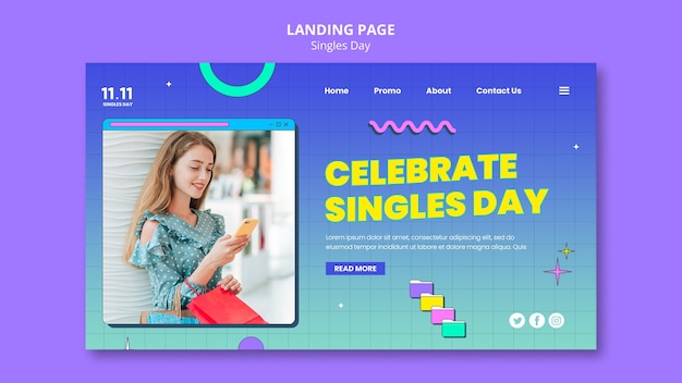 Free PSD singles day celebration landing page