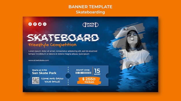 Бесплатный PSD Шаблон баннера соревнования по скейтборду