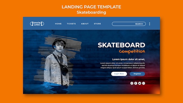 PSD gratuito pagina di destinazione della competizione di skateboard