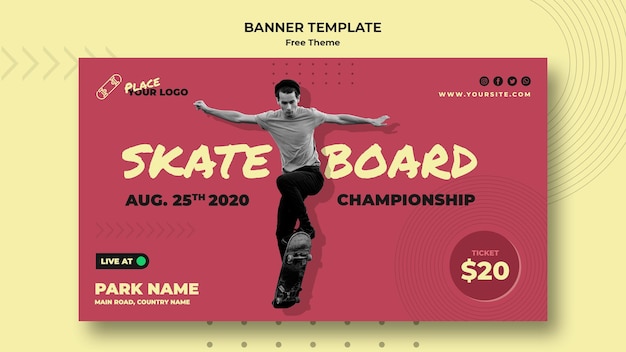 PSD gratuito modello di banner concetto di skateboard