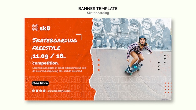 PSD gratuito modello di banner concetto di skateboard