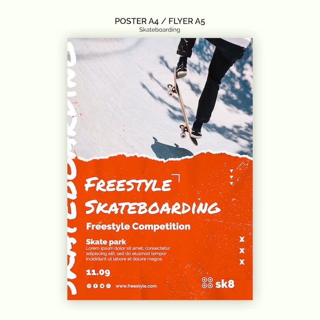 PSD gratuito modello di volantino concetto di skateboard