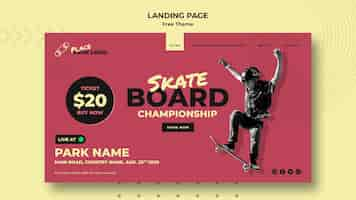 PSD gratuito modello della pagina di destinazione del concetto di skateboard