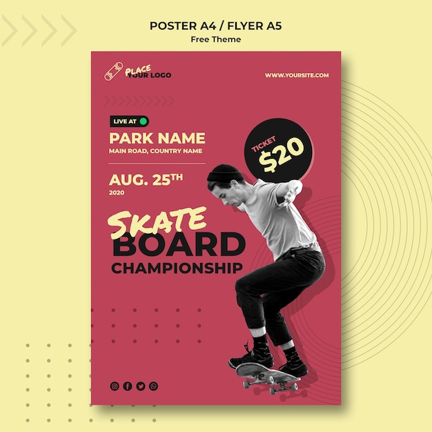 PSD gratuito modello di poster concetto di skateboard