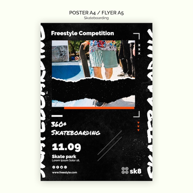 PSD gratuito modello di poster concetto di skateboard