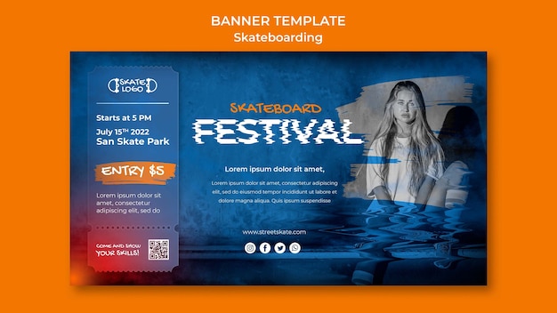 Free PSD skateboard festival banner template