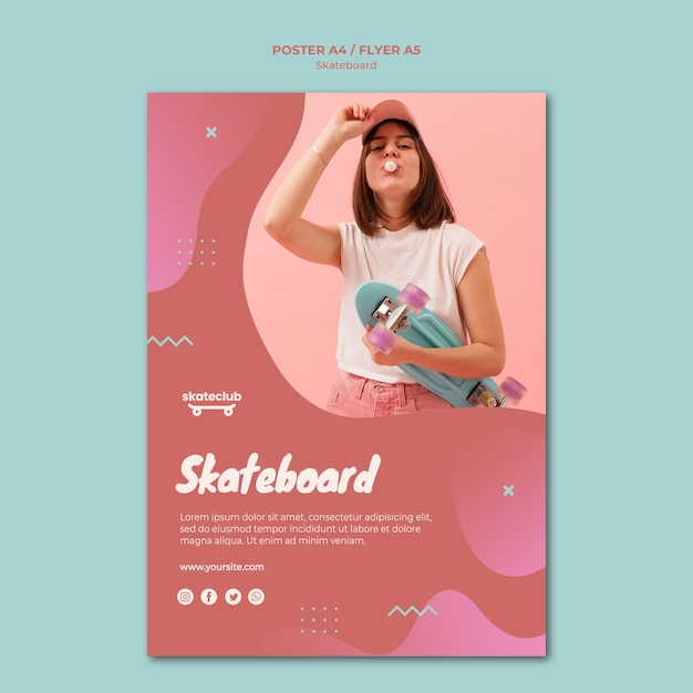 PSD gratuito concetto di poster di skateboard