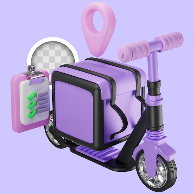 Free PSD skateboard scooter with delivery icons 3d illustration