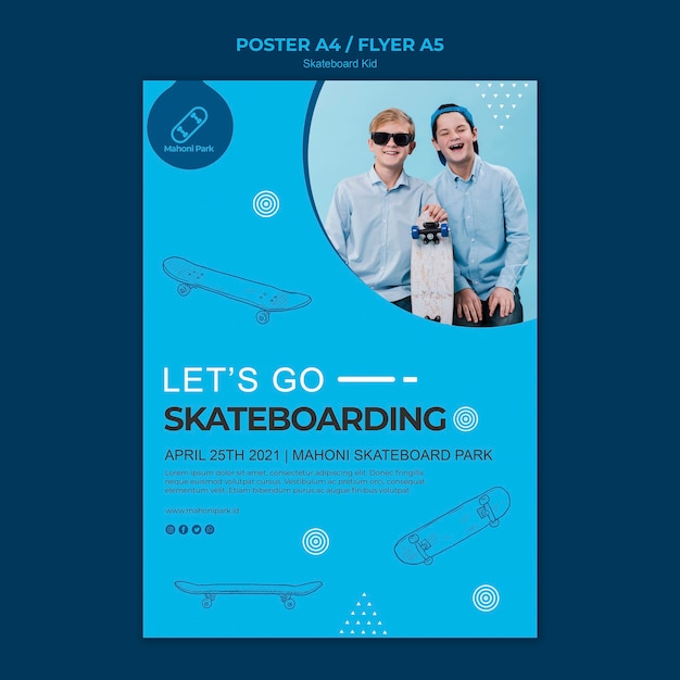 PSD gratuito modello di poster di skateboarder