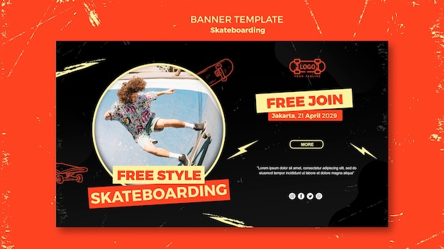 PSD gratuito modello di banner concetto di skateboard