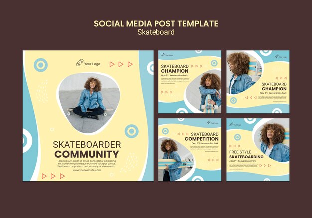 Modello di post sui social media di concetto di skateboard