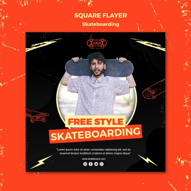 Skateboarding concept square flyer template