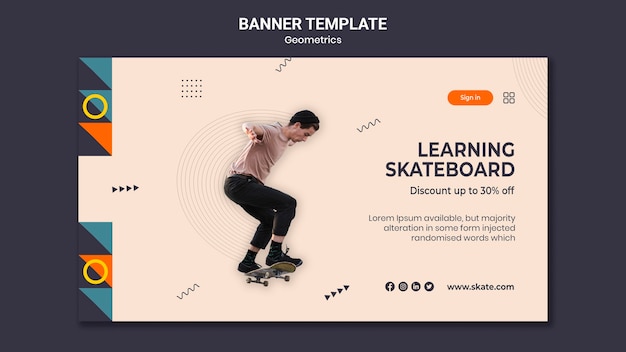 Skateboarding horizontal banner template